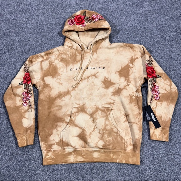 Civil Regime Other - Civil Regime Red Rose Hoodie Sandstorm Wash Size Medium Unisex Beige Embroidered
